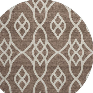 HomeRoots 8' Chocolate and Beige Trellis Washable Round Rug – Stylish, Durable, UV-Protected for Homes with Kids & Pets 670252