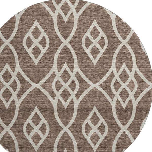 HomeRoots 8' Chocolate and Beige Trellis Washable Round Rug – Stylish, Durable, UV-Protected for Homes with Kids & Pets 670252