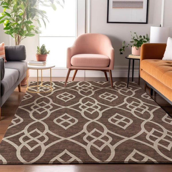 HomeRoots 8' X 10' Chocolate and Beige Trellis Area Rug - Washable, UV-Protected, Stylish for Any Room 670253