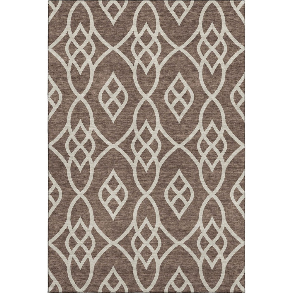 HomeRoots 8' X 10' Chocolate and Beige Trellis Area Rug - Washable, UV-Protected, Stylish for Any Room 670253