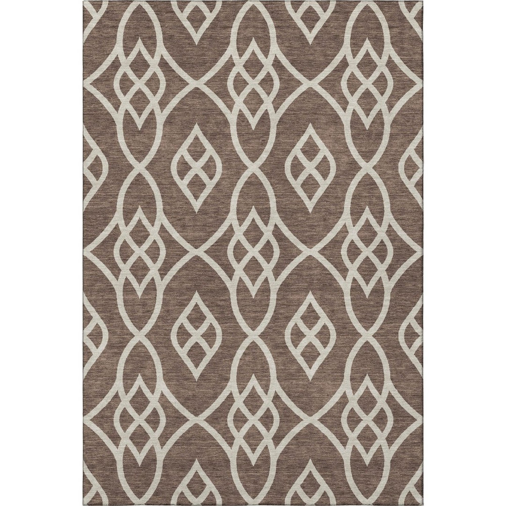 HomeRoots 8' X 10' Chocolate and Beige Trellis Area Rug - Washable, UV-Protected, Stylish for Any Room 670253