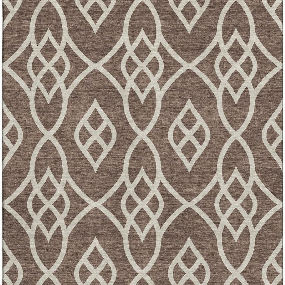HomeRoots 9' X 12' Chocolate and Beige Trellis Area Rug – Durable, Stain-Resistant, UV Protected for Homes! 670254