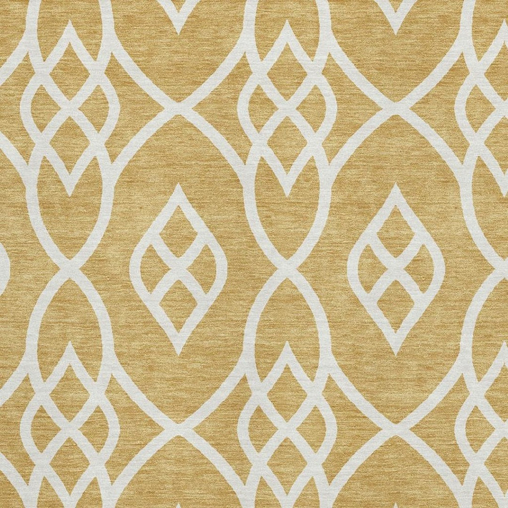 HomeRoots 5' X 8' Gold and Ivory Trellis Area Rug - Washable, UV Protected, Durable Design for Family Spaces 670257