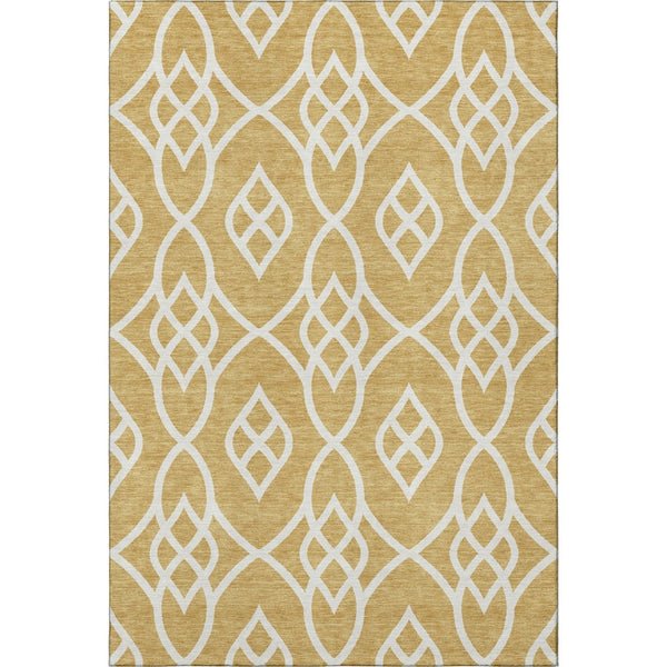 HomeRoots 5' X 8' Gold and Ivory Trellis Area Rug - Washable, UV Protected, Durable Design for Family Spaces 670257