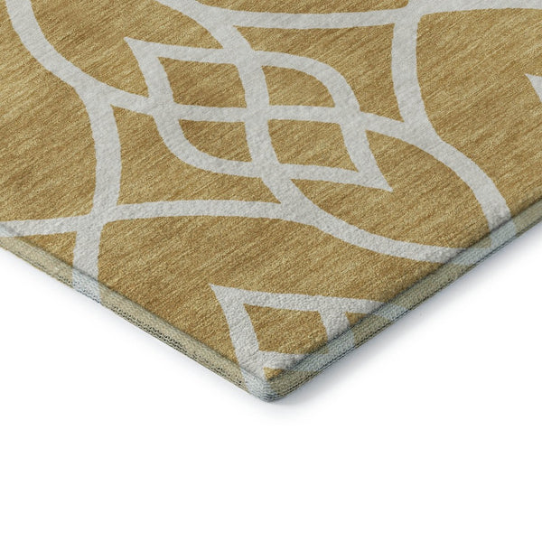 HomeRoots 8' Gold and Ivory Trellis Round Rug - Washable, UV-Protected, Durable for Homes with Kids & Pets 670258