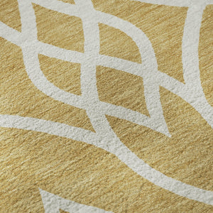 HomeRoots 8' Gold and Ivory Trellis Round Rug - Washable, UV-Protected, Durable for Homes with Kids & Pets 670258
