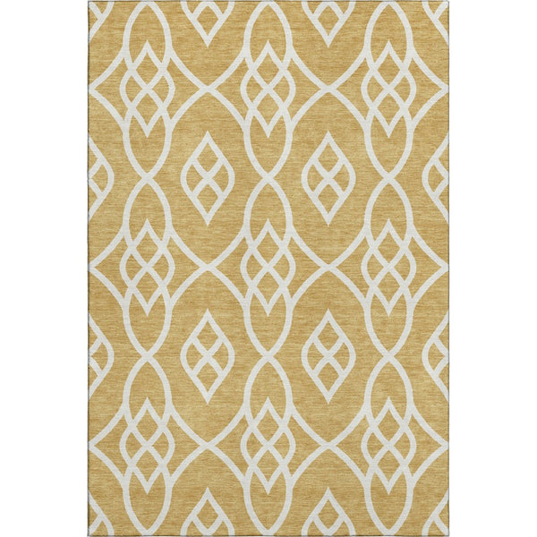 HomeRoots 8' X 10' Gold and Ivory Trellis Area Rug - Stylish, Washable, UV Protected for Family-Friendly Homes 670259