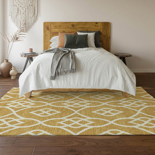 HomeRoots 8' X 10' Gold and Ivory Trellis Area Rug - Stylish, Washable, UV Protected for Family-Friendly Homes 670259