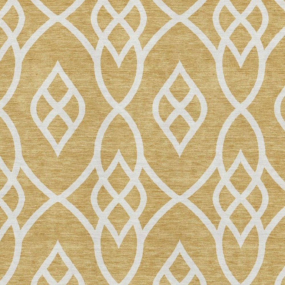 HomeRoots 8' X 10' Gold and Ivory Trellis Area Rug - Stylish, Washable, UV Protected for Family-Friendly Homes 670259