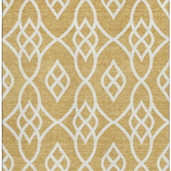 HomeRoots 8' X 10' Gold and Ivory Trellis Area Rug - Stylish, Washable, UV Protected for Family-Friendly Homes 670259