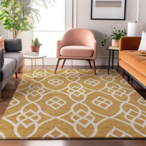 HomeRoots 9' X 12' Elegant Gold and Ivory Trellis Rug - Durable, Washable, UV-Protected for Busy Homes! 670260