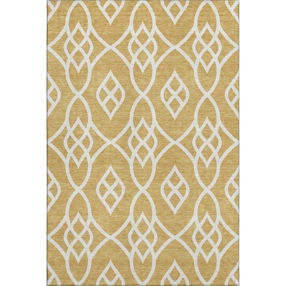HomeRoots 9' X 12' Elegant Gold and Ivory Trellis Rug - Durable, Washable, UV-Protected for Busy Homes! 670260