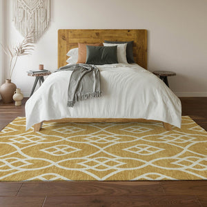 HomeRoots 9' X 12' Elegant Gold and Ivory Trellis Rug - Durable, Washable, UV-Protected for Busy Homes! 670260