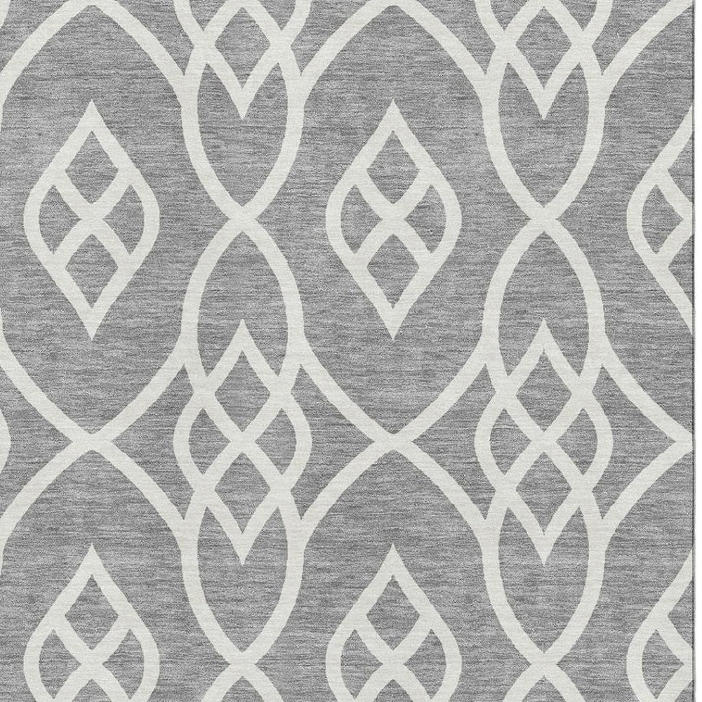 HomeRoots 5' X 8' Gray and Ivory Trellis Area Rug – Washable, UV-Protected, Durable Design for Any Space 670263
