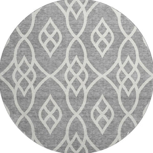 HomeRoots 8' Gray and Ivory Trellis Washable Round Rug - Durable, Stylish, UV Protected for Busy Homes & Kids 670264