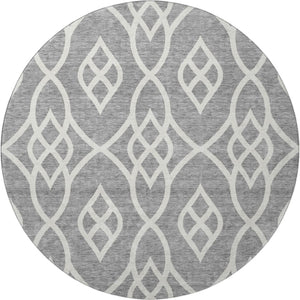 HomeRoots 8' Gray and Ivory Trellis Washable Round Rug - Durable, Stylish, UV Protected for Busy Homes & Kids 670264