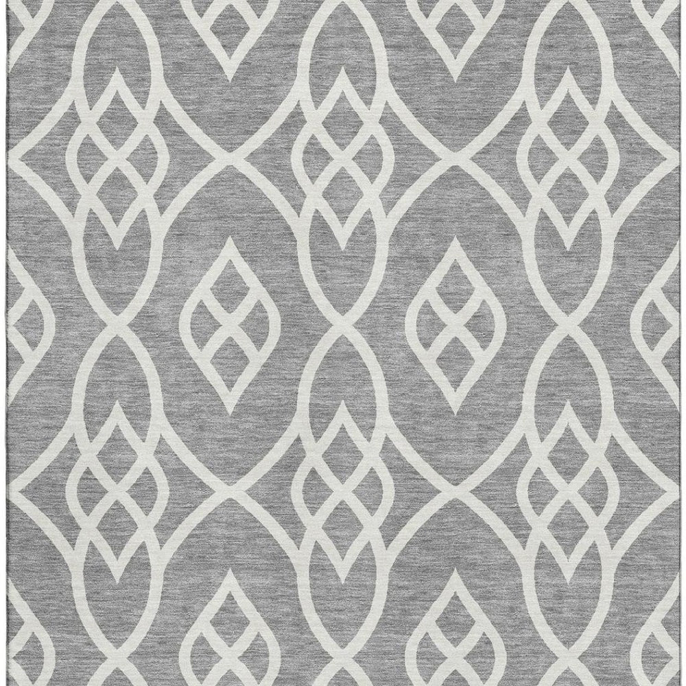 HomeRoots 9' X 12' Gray and Ivory Trellis Area Rug - Washable, UV Protected, Durable for High-Traffic Spaces 670266