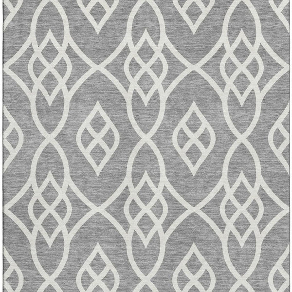 HomeRoots 9' X 12' Gray and Ivory Trellis Area Rug - Washable, UV Protected, Durable for High-Traffic Spaces 670266