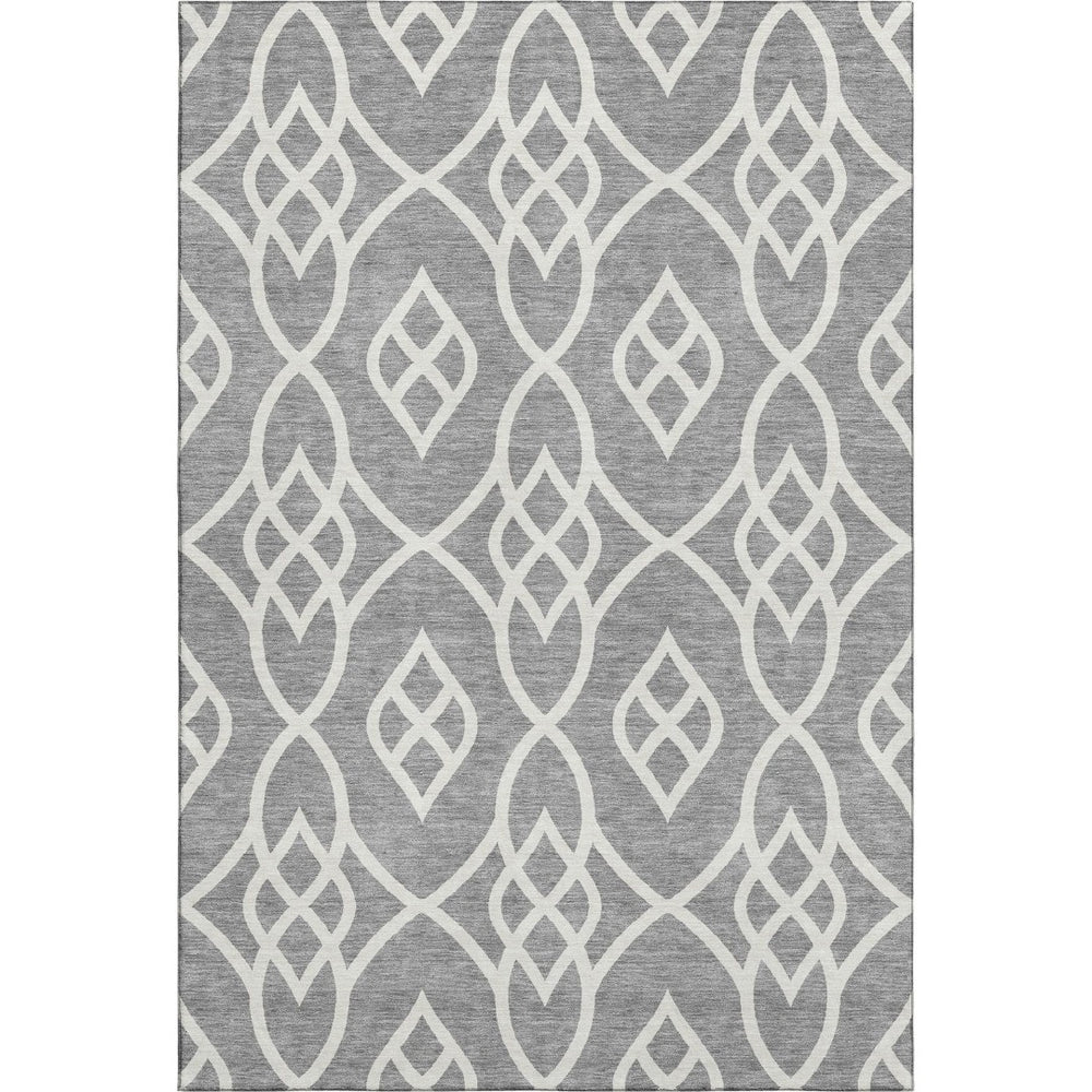 HomeRoots 10' Gray and Ivory Trellis Area Rug - Washable, UV Protected, Stain Resistant for Busy Homes 670267