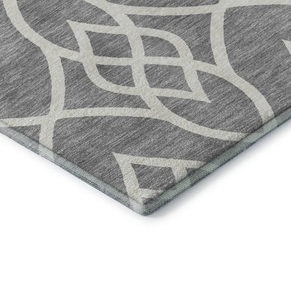 HomeRoots 10' Gray and Ivory Trellis Area Rug - Washable, UV Protected, Stain Resistant for Busy Homes 670267