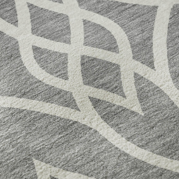 HomeRoots 10' Gray and Ivory Trellis Area Rug - Washable, UV Protected, Stain Resistant for Busy Homes 670267