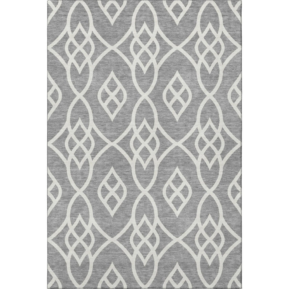 HomeRoots 10' Gray and Ivory Trellis Area Rug - Washable, UV Protected, Stain Resistant for Busy Homes 670267