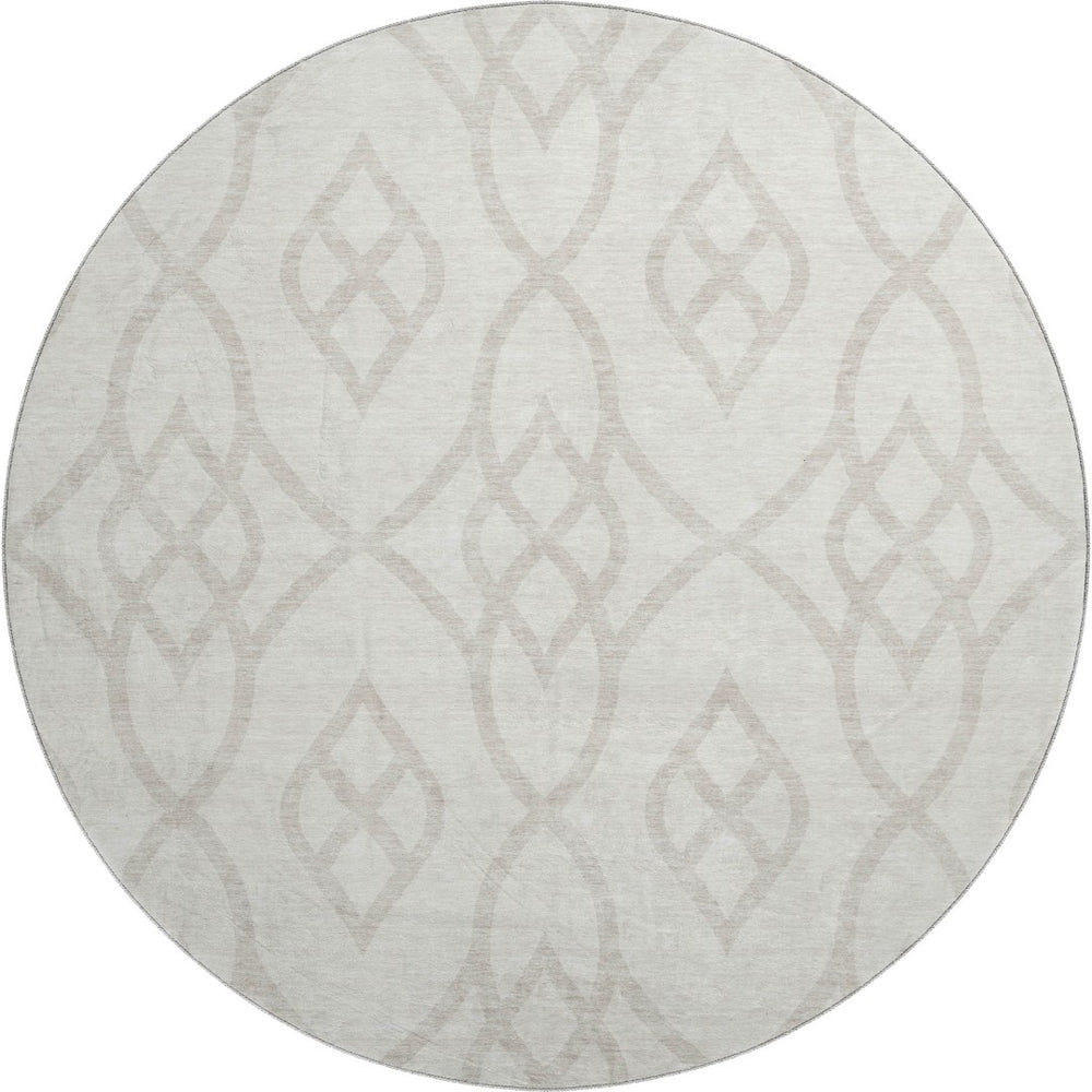 HomeRoots 8' Ivory and Beige Trellis Round Rug - Durable, Washable, UV-Protected for Elegant Living Spaces 670270
