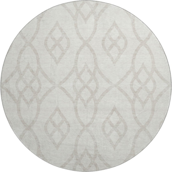HomeRoots 8' Ivory and Beige Trellis Round Rug - Durable, Washable, UV-Protected for Elegant Living Spaces 670270