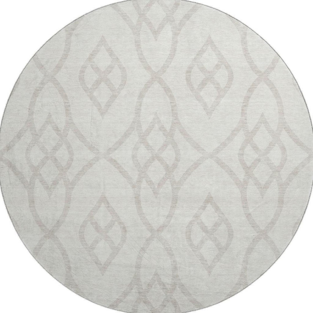 HomeRoots 8' Ivory and Beige Trellis Round Rug - Durable, Washable, UV-Protected for Elegant Living Spaces 670270