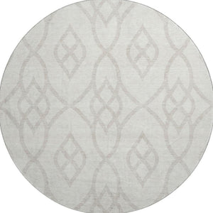 HomeRoots 8' Ivory and Beige Trellis Round Rug - Durable, Washable, UV-Protected for Elegant Living Spaces 670270