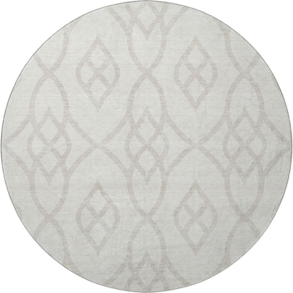 HomeRoots 8' Ivory and Beige Trellis Round Rug - Durable, Washable, UV-Protected for Elegant Living Spaces 670270
