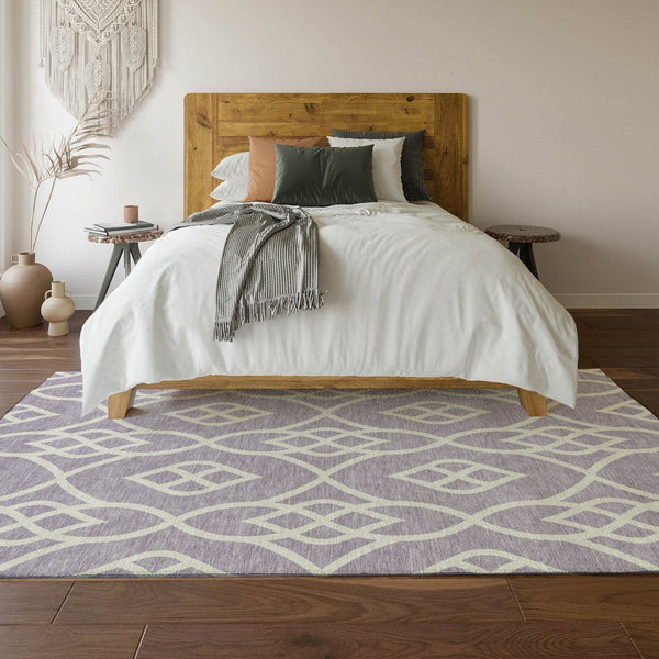 HomeRoots 5' X 8' Elegant Lavender & Ivory Trellis Area Rug – Stain Resistant, UV Protected & Machine Washable! 670275
