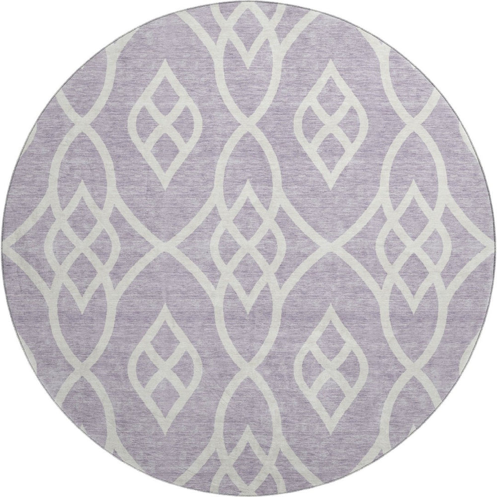 HomeRoots 8' Elegant Lavender & Ivory Trellis Round Rug - Washable, UV Protected, Durable for Families & Pets 670276