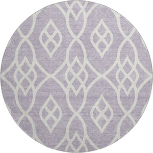 HomeRoots 8' Elegant Lavender & Ivory Trellis Round Rug - Washable, UV Protected, Durable for Families & Pets 670276