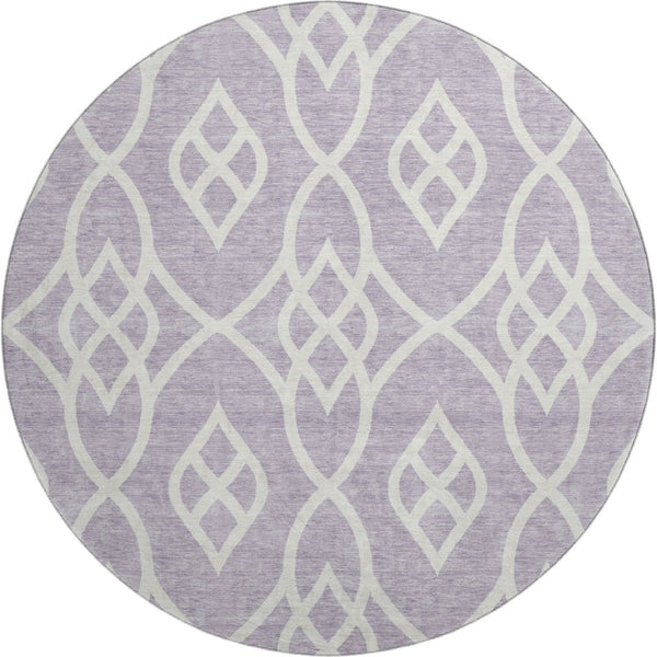 HomeRoots 8' Elegant Lavender & Ivory Trellis Round Rug - Washable, UV Protected, Durable for Families & Pets 670276