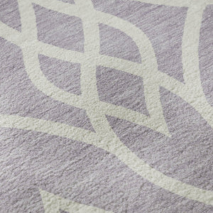 HomeRoots 8' Elegant Lavender & Ivory Trellis Round Rug - Washable, UV Protected, Durable for Families & Pets 670276