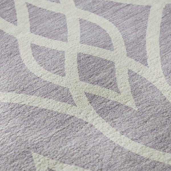 HomeRoots 8' Elegant Lavender & Ivory Trellis Round Rug - Washable, UV Protected, Durable for Families & Pets 670276