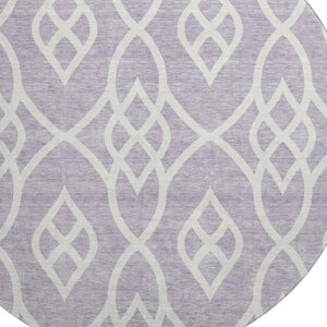 HomeRoots 8' Elegant Lavender & Ivory Trellis Round Rug - Washable, UV Protected, Durable for Families & Pets 670276
