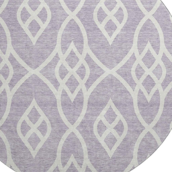 HomeRoots 8' Elegant Lavender & Ivory Trellis Round Rug - Washable, UV Protected, Durable for Families & Pets 670276