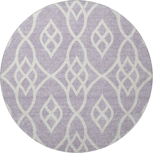 HomeRoots 8' Elegant Lavender & Ivory Trellis Round Rug - Washable, UV Protected, Durable for Families & Pets 670276