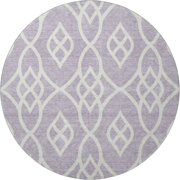 HomeRoots 8' Elegant Lavender & Ivory Trellis Round Rug - Washable, UV Protected, Durable for Families & Pets 670276