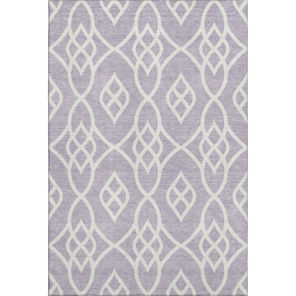 HomeRoots 10' X 14' Elegant Lavender & Ivory Trellis Washable Area Rug with UV Protection for Homes 670279