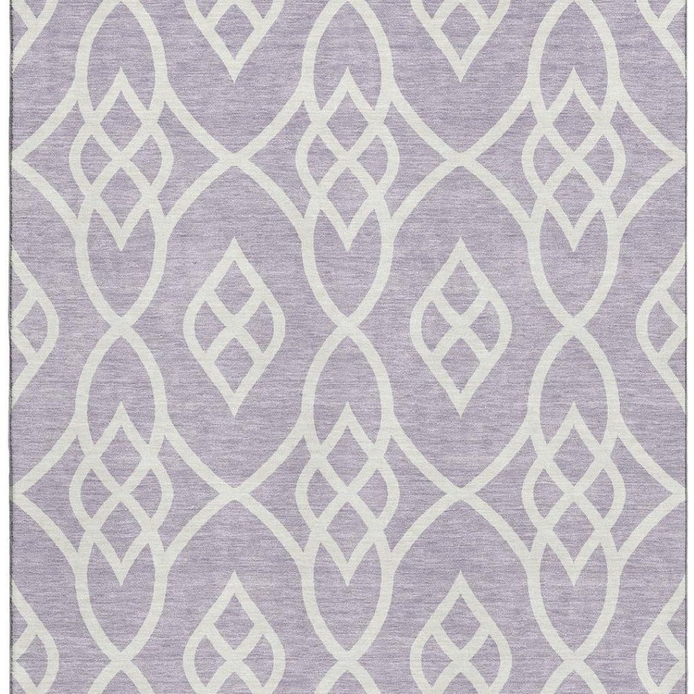 HomeRoots 10' X 14' Elegant Lavender & Ivory Trellis Washable Area Rug with UV Protection for Homes 670279