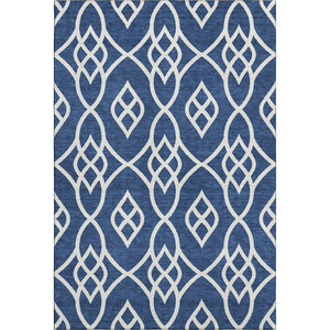 HomeRoots 5' Navy Blue & Ivory Trellis Area Rug - Washable, UV Protected, Stain-Resistant for Indoor/Outdoor Use 670281