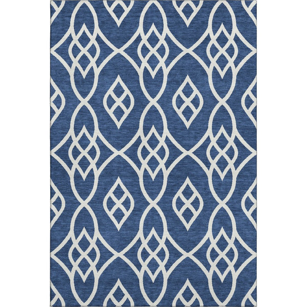 HomeRoots 5' Navy Blue & Ivory Trellis Area Rug - Washable, UV Protected, Stain-Resistant for Indoor/Outdoor Use 670281