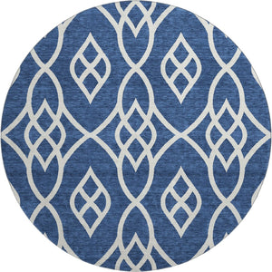 HomeRoots 8' Navy Blue and Ivory Trellis Round Rug with UV Protection - Durable, Washable, and Stylish Decor Centerpiece 670282
