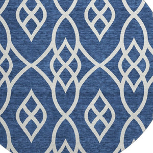 HomeRoots 8' Navy Blue and Ivory Trellis Round Rug with UV Protection - Durable, Washable, and Stylish Decor Centerpiece 670282