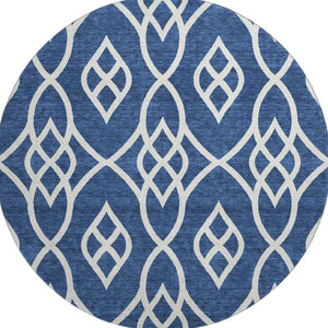 HomeRoots 8' Navy Blue and Ivory Trellis Round Rug with UV Protection - Durable, Washable, and Stylish Decor Centerpiece 670282