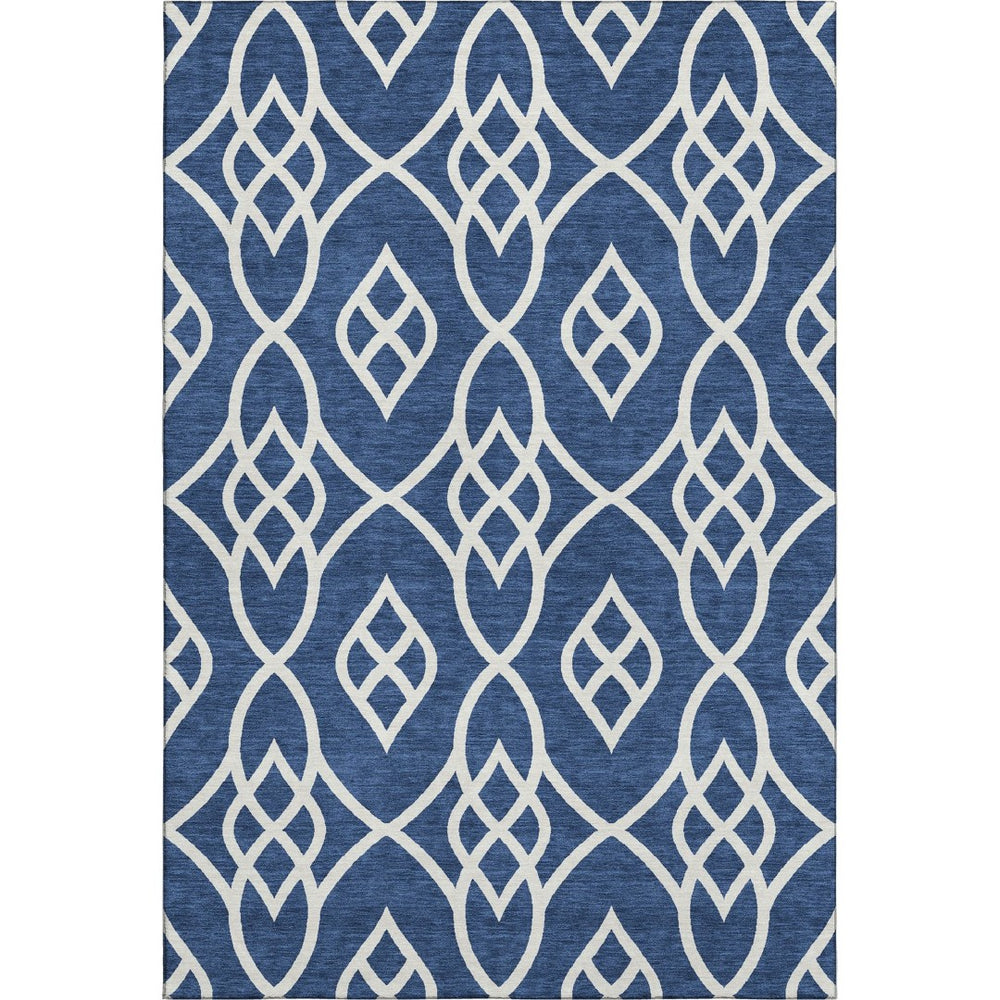 HomeRoots 9' X 12' Navy Blue Trellis Area Rug – Washable, UV-Protected, Durable Design for High Traffic Spaces 670284