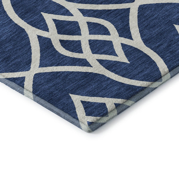 HomeRoots 9' X 12' Navy Blue Trellis Area Rug – Washable, UV-Protected, Durable Design for High Traffic Spaces 670284
